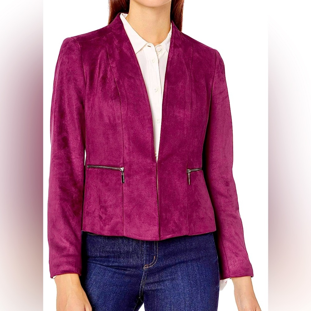 Kasper Women's Fly Away Ultra Suede Jacket with Zipper Details, New, Size 10